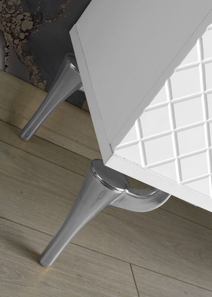 150 CM İLİZYON METAL AYAK-MDF MEBRAN KAPAK TV SEHPASI BEYAZ GÜMÜŞ - Görsel 5