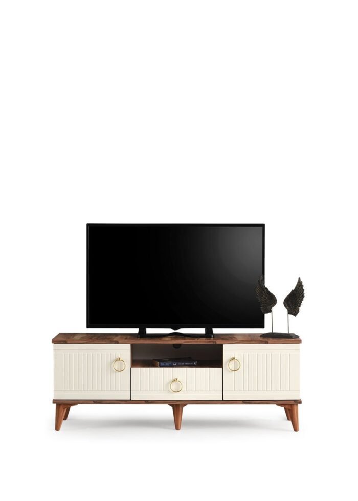 110 CM MDF MEBRAN KAPAK TV SEHPASI PASİFİK CEVİZ - KREM - Görsel 5
