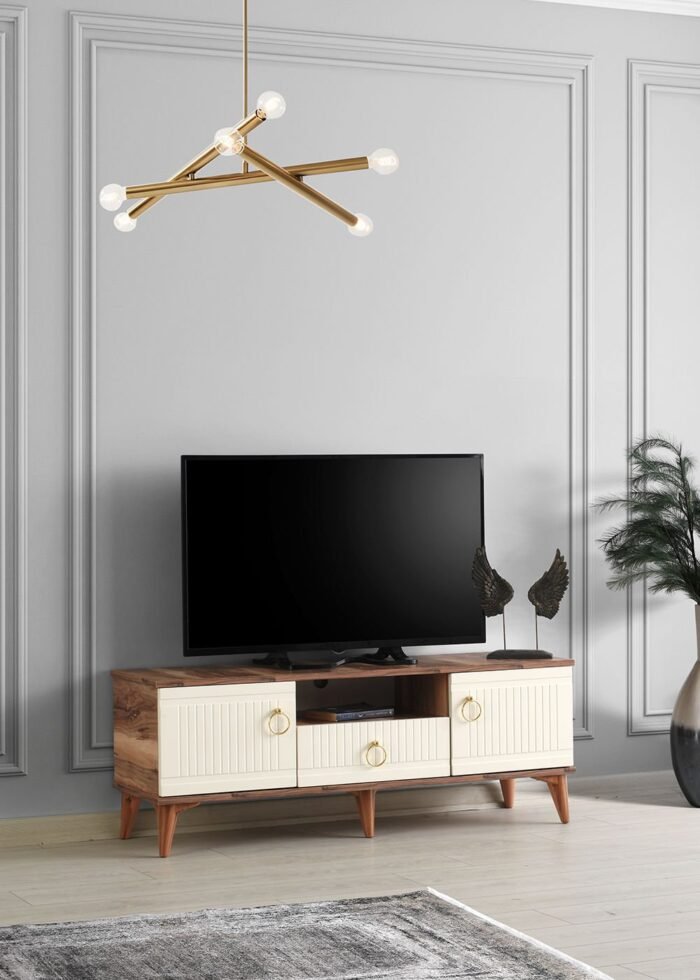 110 CM MDF MEBRAN KAPAK TV SEHPASI PASİFİK CEVİZ - KREM