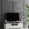 110 CM ART RAFLI MDF MEBRAN KAPAK TV SEHPASI BEYAZ - GÜMÜŞ