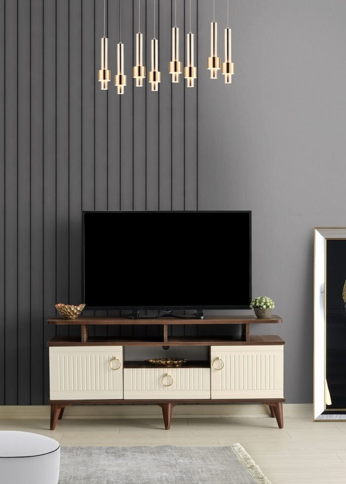 110 Cm Mdf Mebran Kapak Raflı Tv Sehpası Barok Ceviz - Görsel 2