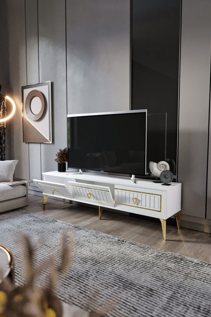 150 Cm Klas Mdf Mebran Kapak Beyaz Gold - Görsel 4