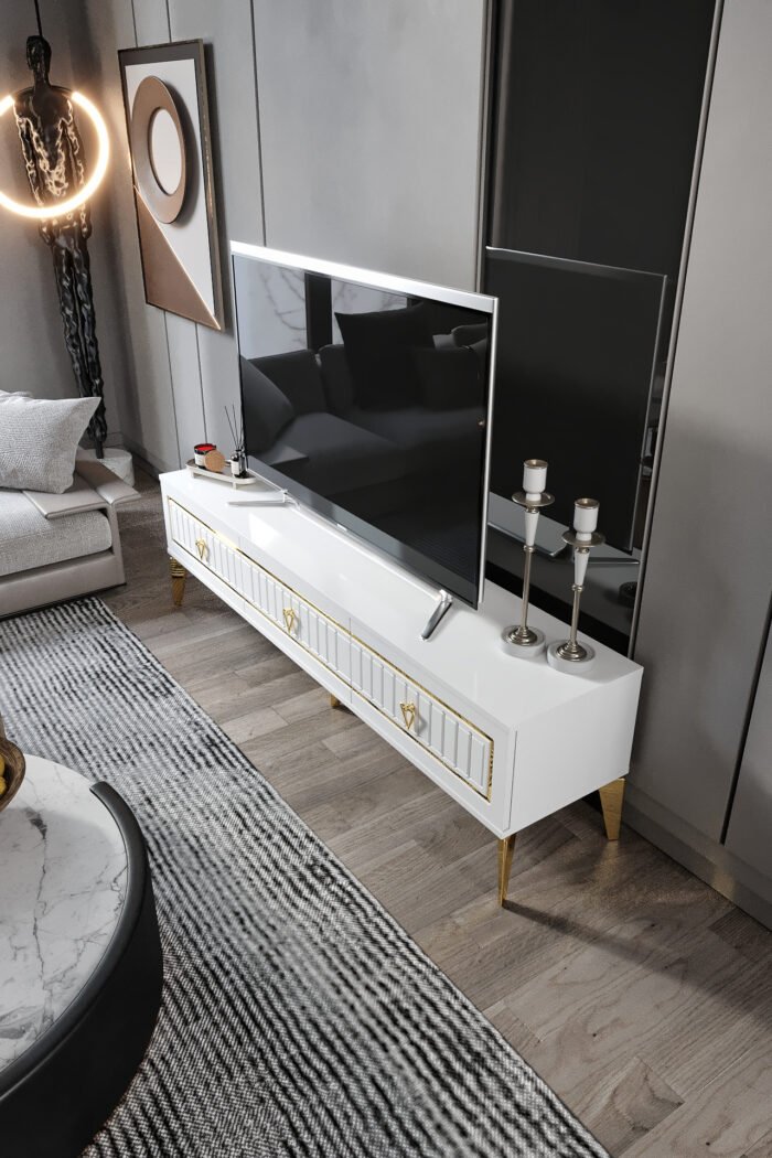 150 Cm Klas Mdf Mebran Kapak Beyaz Gold - Görsel 3