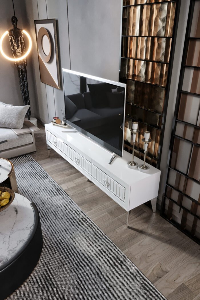 150 Cm Klas Mdf Mebran Kapak Beyaz Gümüş - Görsel 3