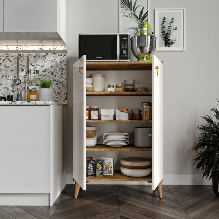 Simple Çok Amaçlı Dolap Mutfak Balkon Kiler Banyo Ayakkabılık Dolabı Ekru Ceviz - Görsel 3