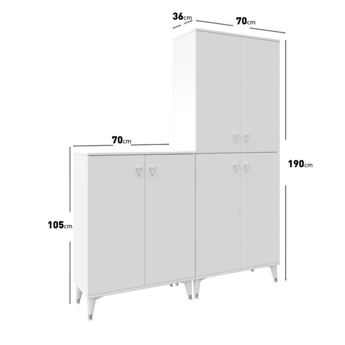 Simple Sp6190 Ayakkabılık 6 Kapaklı Mutfak Dolabı  Balkon Dolabı  Kiler Banyo Dolabı Çok Amaçlı Dolap Beyaz Gümüş - Görsel 4