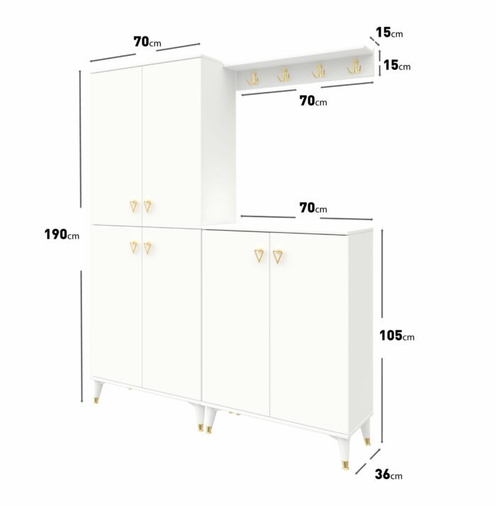 Simple Prt6190 Portmanto Vestiyer Beyaz Gold - Görsel 4