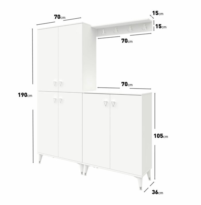 Simple Prt6190 Portmanto Vestiyer Beyaz Gümüş - Görsel 4
