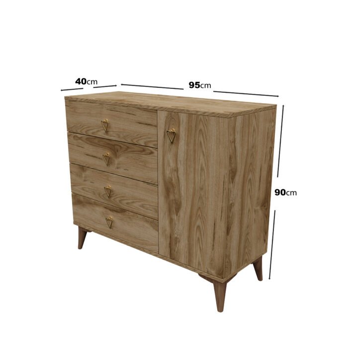 Simple 4 Çekmeceli 1 Kapaklı Modern Şifonyer Ceviz - Görsel 5