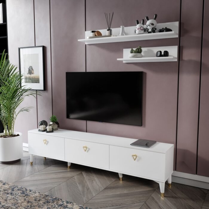 Simple Modern 180 Cm SMP18033 Tv ünitesi 2 Raflı Beyaz Gold