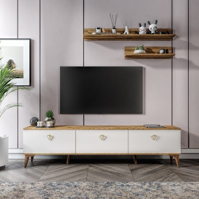 Simple Modern 180 Cm SMP18033 Tv ünitesi 2 Raflı Eekru Ceviz - Görsel 2