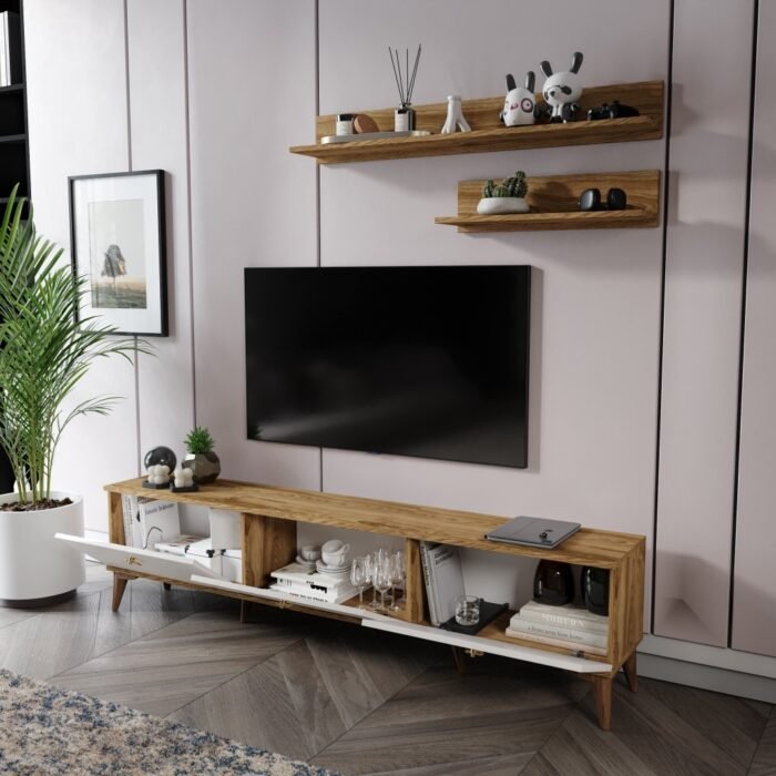 Simple Modern 180 Cm SMP18033 Tv ünitesi 2 Raflı Eekru Ceviz - Görsel 3