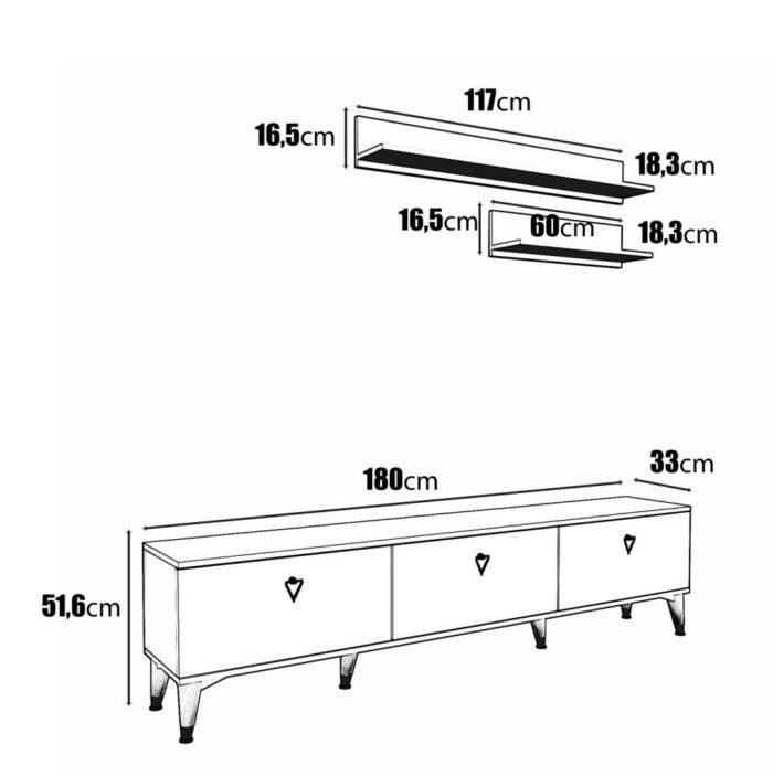 Simple Modern 180 Cm SMP18033 Tv ünitesi 2 Raflı Eekru Ceviz - Görsel 4